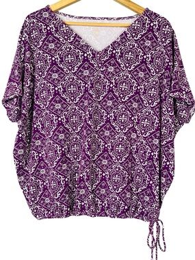 Purple V-Neck Printed Top